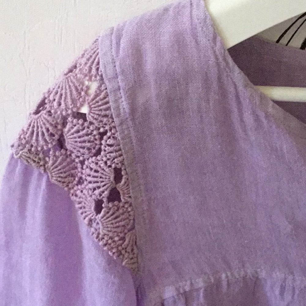 Haris Cotton Lavender Blouse with Lace Accents - Picture 2 of 4